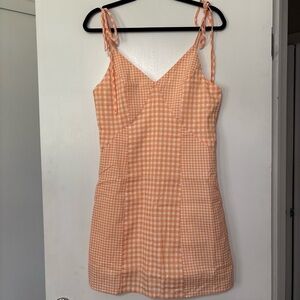 Gingham Tie-Shoulder Orange Mini Dress